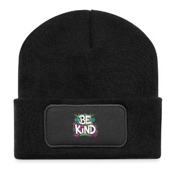 Be Kind - Neon! - Recycelte Patch Beanie - Schwarz - Vorne
