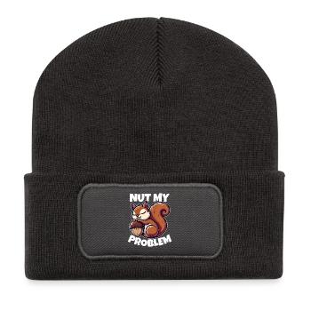 Nut My Problem - Witziges Eichhörnchen-Design - Recycelte Patch Beanie - Dunkelgrau - Vorne