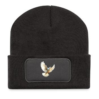 Taube Weiß Frieden Peace Ringeltaube Weiße Tauben - Recycelte Patch Beanie - Dunkelgrau - Vorne