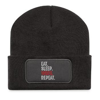 manger, dormir, travailler, répéter - Beanie recyclé à patch - charbon - Devant