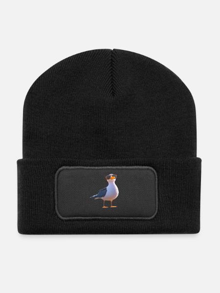 Möwe Strand Meer Nordsee Ostsee Silbermöwe Möwen - Recycelte Patch Beanie - Schwarz
