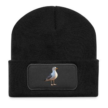 Seagull, Beach, Sea, North Sea, Baltic Sea, Herring Gull, Seagulls - Recycled Patch Beanie - black - Front