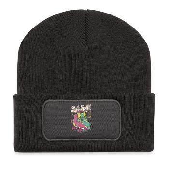 Let's Roll Buntes Retro-Rollschuh-Design - Recycelte Patch Beanie - Dunkelgrau - Vorne
