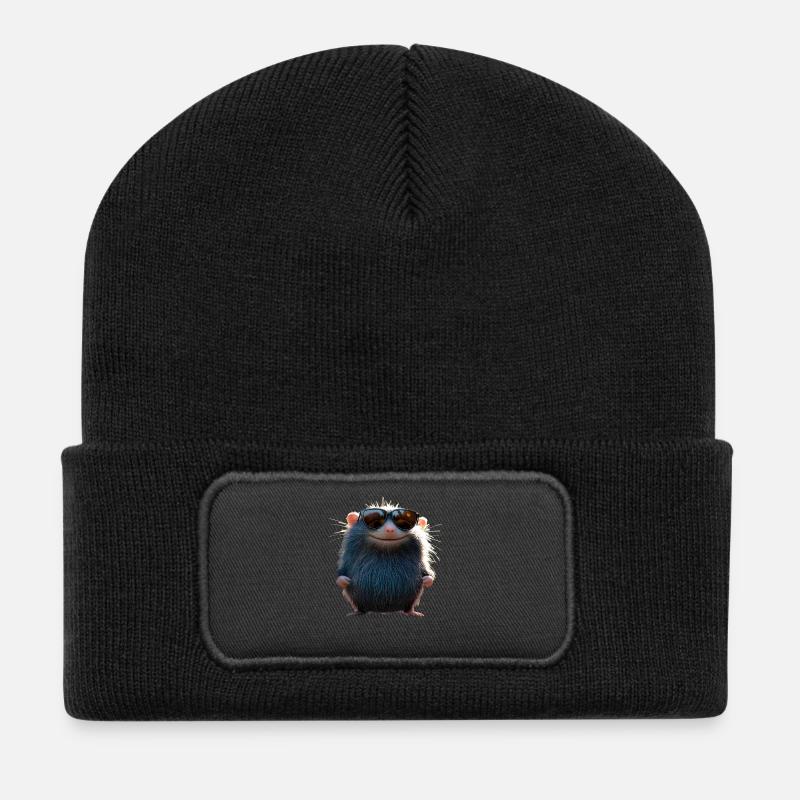 Maulwurf mit Sonnenbrille Liebe Süße Maulwürfe - Recycelte Patch Beanie - Schwarz