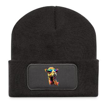 Kamel Dromedar Trampeltier Camel Geschenk Kamele - Recycelte Patch Beanie - Dunkelgrau - Vorne