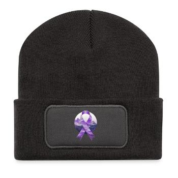 Lavender Cancer Awareness Bow Mountains Gift - Recycled Patch Beanie - dark grey - Front