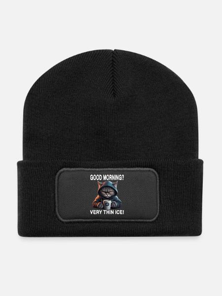 Guten Morgen Sehr dünnes Eis - Recycelte Patch Beanie - Schwarz