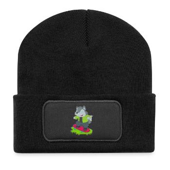 Wolf Skater Skateboard - Beanie recyclé à patch - noir - Devant