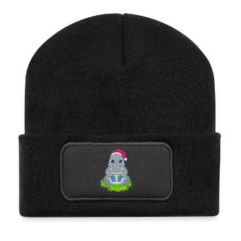 Nilpferd Weihnachten Paket - Recycelte Patch Beanie - Schwarz - Vorne