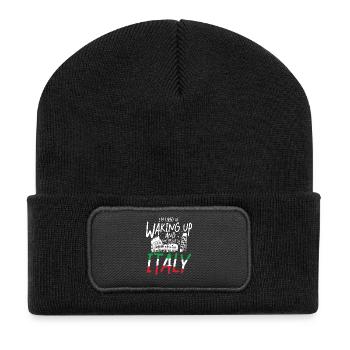 I m tired of waking up and not being in italy - Recycelte Patch Beanie - Schwarz - Vorne