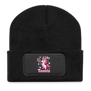 Einhorn Tennis Kinder Geschenk - Recycelte Patch Beanie - Schwarz - Vorne