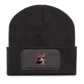 Savannah Cat Cat Mom Cute Serval Leopard Cats - Recycled Patch Beanie - dark grey - Front