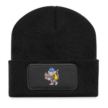 Baustelle Affe lustig Handwerker - Recycelte Patch Beanie - Schwarz - Vorne