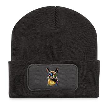 Birma Katze Heilige Birmakatze Süße Birma Katzen - Recycelte Patch Beanie - Dunkelgrau - Vorne