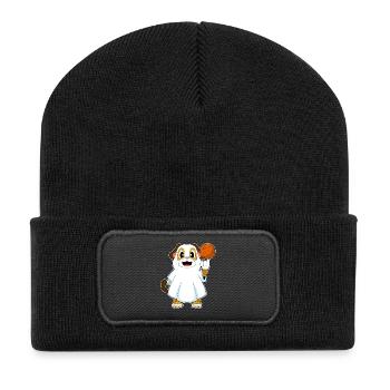 Hund Halloween Basketball - Recycelte Patch Beanie - Schwarz - Vorne