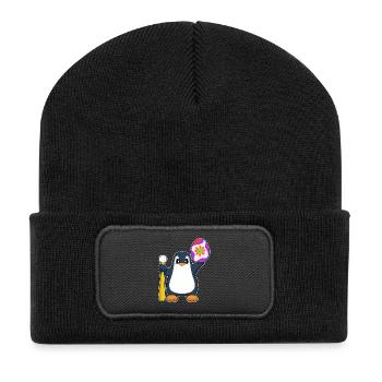 Pinguin Ostern Baseball - Recycelte Patch Beanie - Schwarz - Vorne