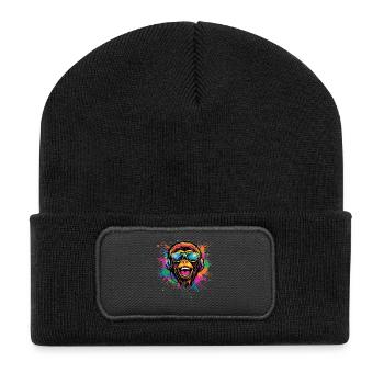 Gibbon Affe Weißhandgibbon Monkey Süße Lar Gibbons - Recycelte Patch Beanie - Schwarz - Vorne