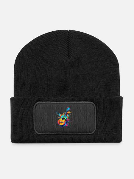 Ukulele Streetart - Recycelte Patch Beanie - Schwarz