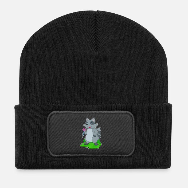 Waschbär Dart Dartpfeil - Recycelte Patch Beanie - Schwarz