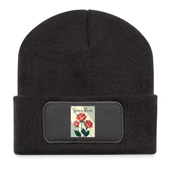 Soon in Bloom Rosenmotiv - Recycelte Patch Beanie - Dunkelgrau - Vorne