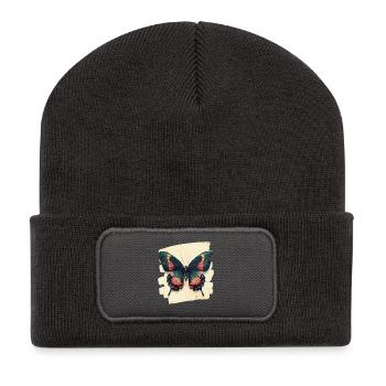 Schmetterling - Recycelte Patch Beanie - Dunkelgrau - Vorne