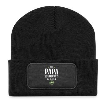 Bei Papa schmeckts am besten - Recycelte Patch Beanie - Schwarz - Vorne