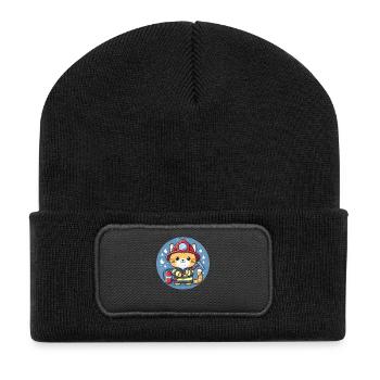 Feuerwehrmann Katze - Recycelte Patch Beanie - Schwarz - Vorne