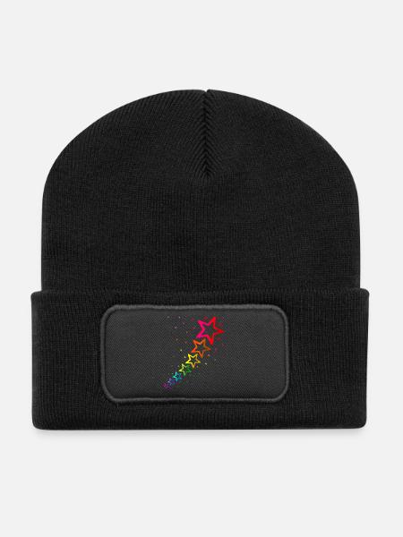 colorful stars rainbow colors - Recycled Patch Beanie - black