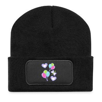 Kinder Herz Herzen Schmetterling Luftballons Baby - Recycelte Patch Beanie - Schwarz - Vorne