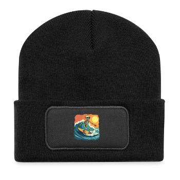 Strand Urlaub Meer Sommer Sonne Surfen Skelett Fun - Recycelte Patch Beanie - Schwarz - Vorne