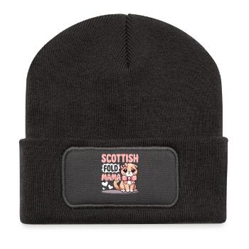 Scottish Fold Mama – Cat Lover Design - Beanie recyclé à patch - charbon - Devant