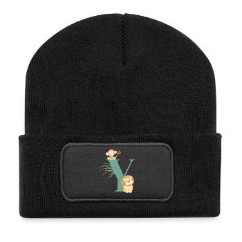 Letter y green jungle animals - Recycled Patch Beanie - black - Front