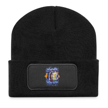 Fisch - Recycelte Patch Beanie - Schwarz - Vorne
