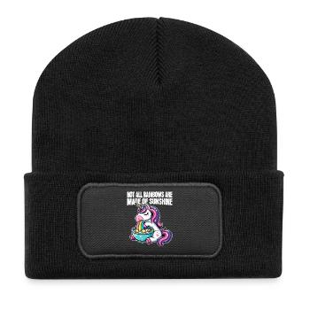 Lustiges Einhorn – Nicht alle Regenbögen - Recycelte Patch Beanie - Schwarz - Vorne