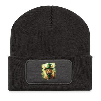 St Patrick's Day Cat - Recycled Patch Beanie - dark grey - Front