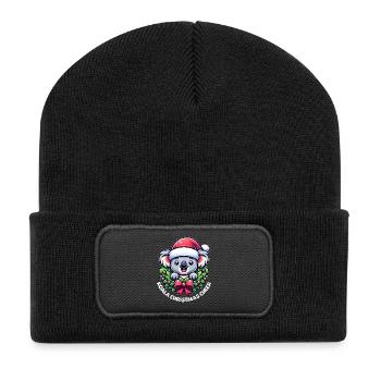 Weihnachts-Koala - Recycelte Patch Beanie - Schwarz - Vorne