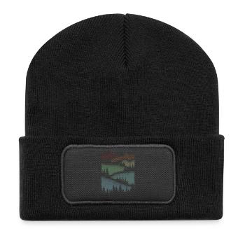 Wandern Natur Berge Wald Minimalistisch Geschenk - Recycelte Patch Beanie - Schwarz - Vorne