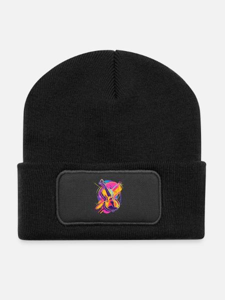 Violin Cartoon - Recycled Patch Beanie - black