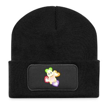Katze Katzen Herz Herzen - Recycelte Patch Beanie - Schwarz - Vorne