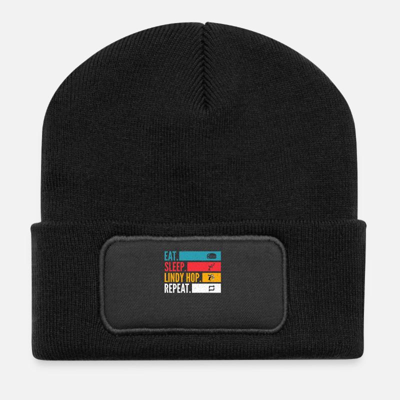 Eat Sleep Lindy Hop Repeat für Swing Tänzer - Recycelte Patch Beanie - Schwarz