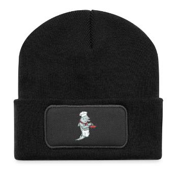 Delfin Koch Pfanne Kochen - Recycelte Patch Beanie - Schwarz - Vorne