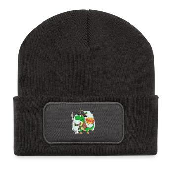 Carnival Birthday Pirate Dinosaur Pirate Hat - Recycled Patch Beanie - dark grey - Front