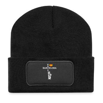 Ich liebe Barcelona Spanien Freiheitsstatue Flagge Wortspiel - Recycelte Patch Beanie - Schwarz - Vorne
