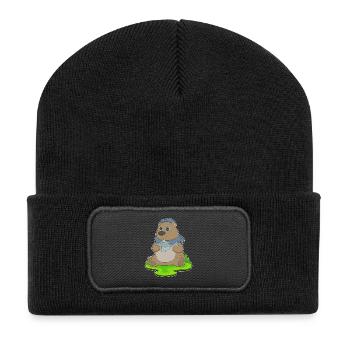 Bear Angler Fish Fishing - Recycled Patch Beanie - black - Front