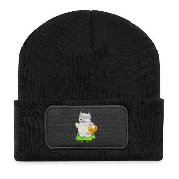 Katze Halloween Mumie - Recycelte Patch Beanie - Schwarz - Vorne