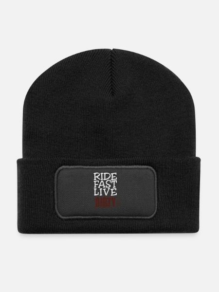 RIDE FAST LIVE DIRTY – Mountainbike - Motocross - Recycelte Patch Beanie - Schwarz