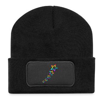 Stern bunte Sterne Regenbogen Farbverlauf - Recycelte Patch Beanie - Schwarz - Vorne