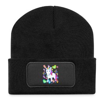 Einhorn Einhörner Kinder Kind Pferd Pferde - Recycelte Patch Beanie - Schwarz - Vorne