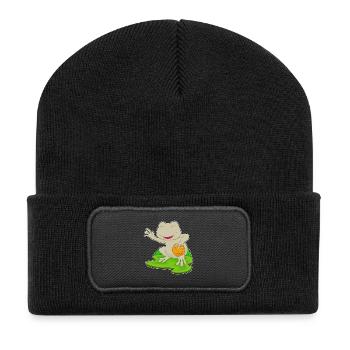 Frosch Basketballspieler Basketball - Recycelte Patch Beanie - Schwarz - Vorne