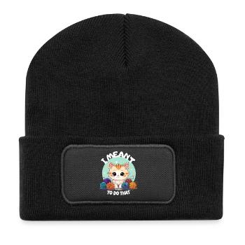 Chat Laine Tricot Crochet Fait Fait Mignon - Beanie recyclé à patch - noir - Devant
